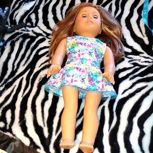 American Girl Brown Hair Doll in Blue Floral Dress